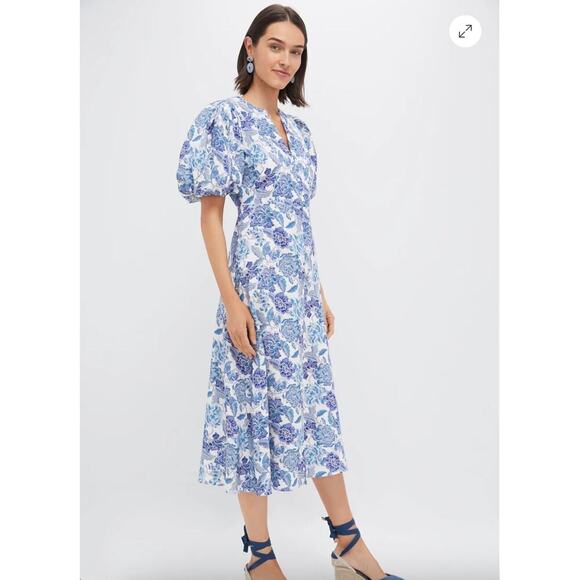 Tuckernuck Hyacinth House  Steel Blue Floral Brody Midi Dress Sz XS - Picture 3 of 8